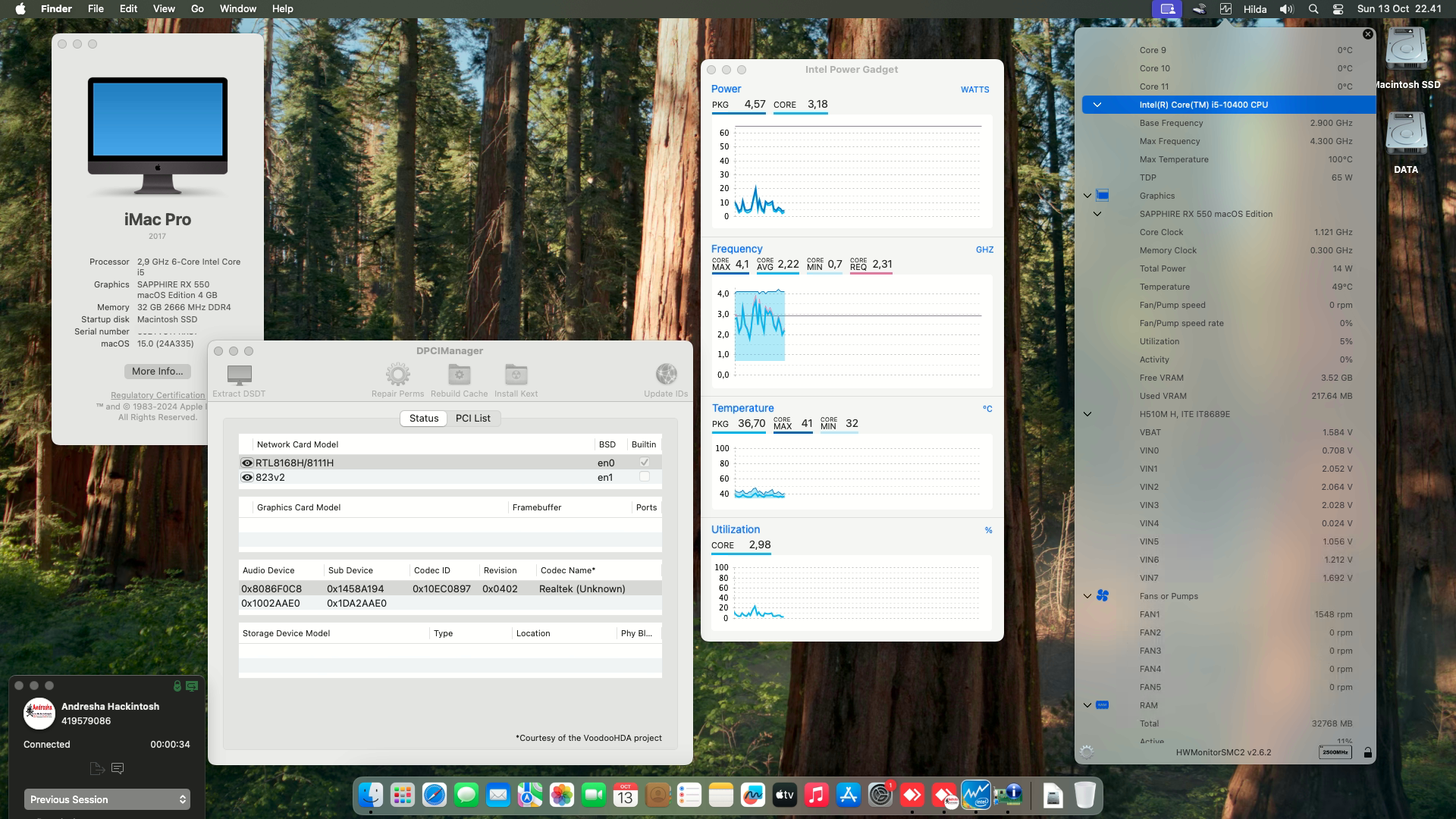Success Hackintosh macOS Sequoia 15.0 Build 24A335 in Gigabyte  H510M H + Intel Core i5 10400 + Sapphire RX 550
